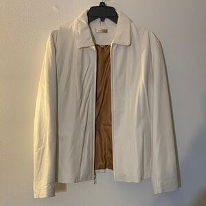 Wilsons Leather Cream Leather Zip Jacket with Brown Lining